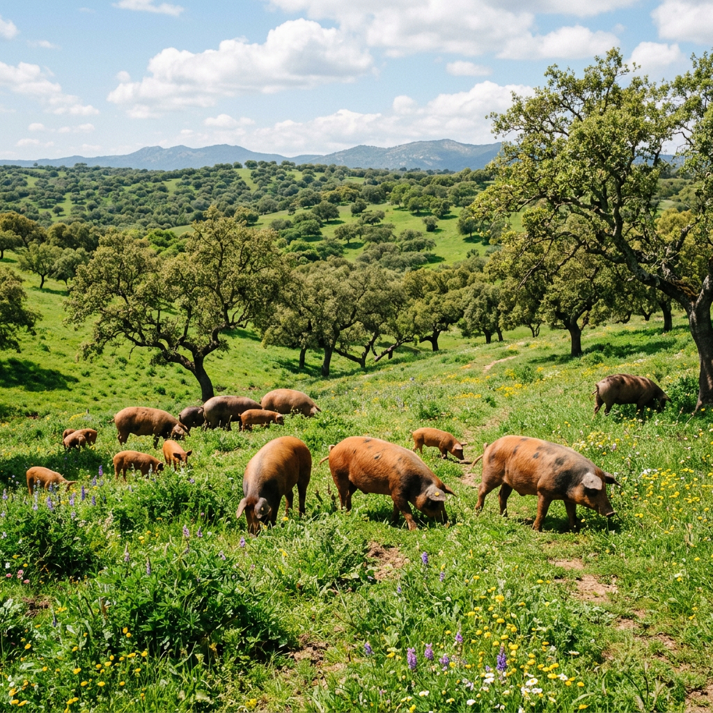 dehesa extremadura cerdo iberico Conoce la vida del cerdo ibérico en la dehesa, los tipos de etiquetas de jamón según su alimentación y las zonas de producción más importantes de toda España
